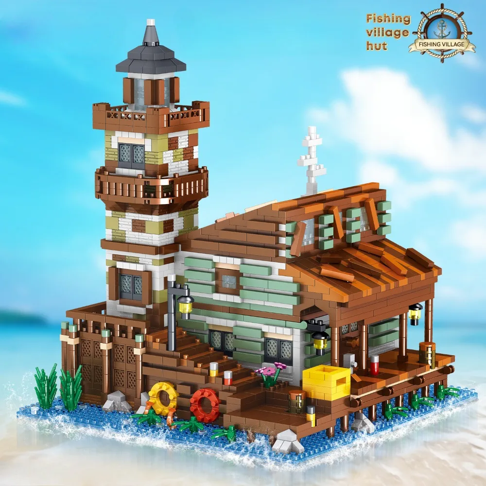 

MOC креативная морская архитектура, рыболовная деревня, хижина, модель, строительные блоки, игрушечные кирпичи, подарок на день рождения для взрослых и детей