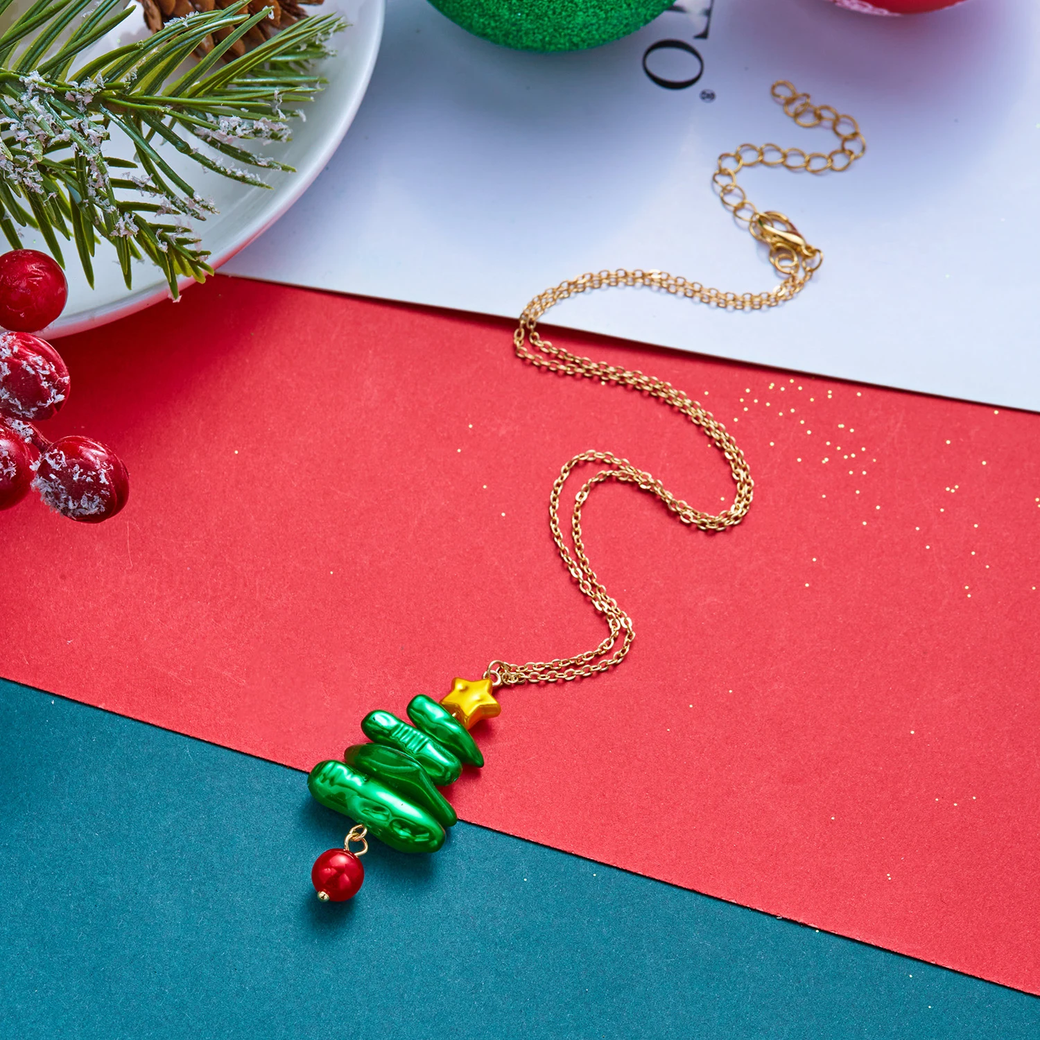 Kreative Imitations-Barockperlen-Weihnachtsbaum-Ohrringe für Frauen, Bunte Strass-Ohrringe, Feiertagsparty-Schmuck – Detail 7