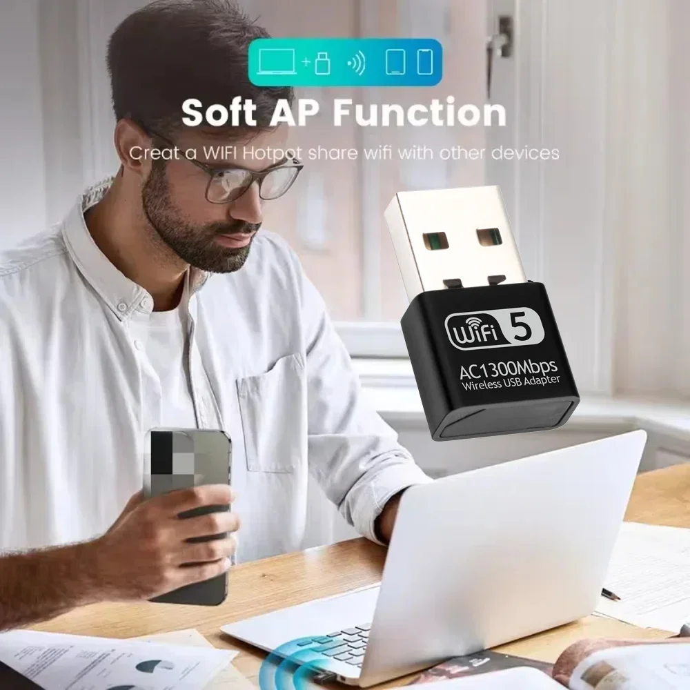 1300 Мбит/с Mini USB Wi-Fi адаптер двухдиапазонная сетевая карта 5G 2,4 ГГц беспроводной USB-адаптер 802.11AC для ПК, настольного ноутбука, приемника