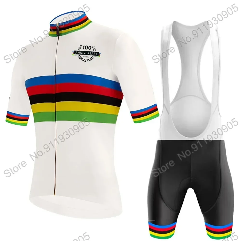 World Champion 2023 White Cycling Jersey Set 100th Anniversary Cycling Clothing Road Bike Shirts Suit Bicycle Bib Shorts Maillot