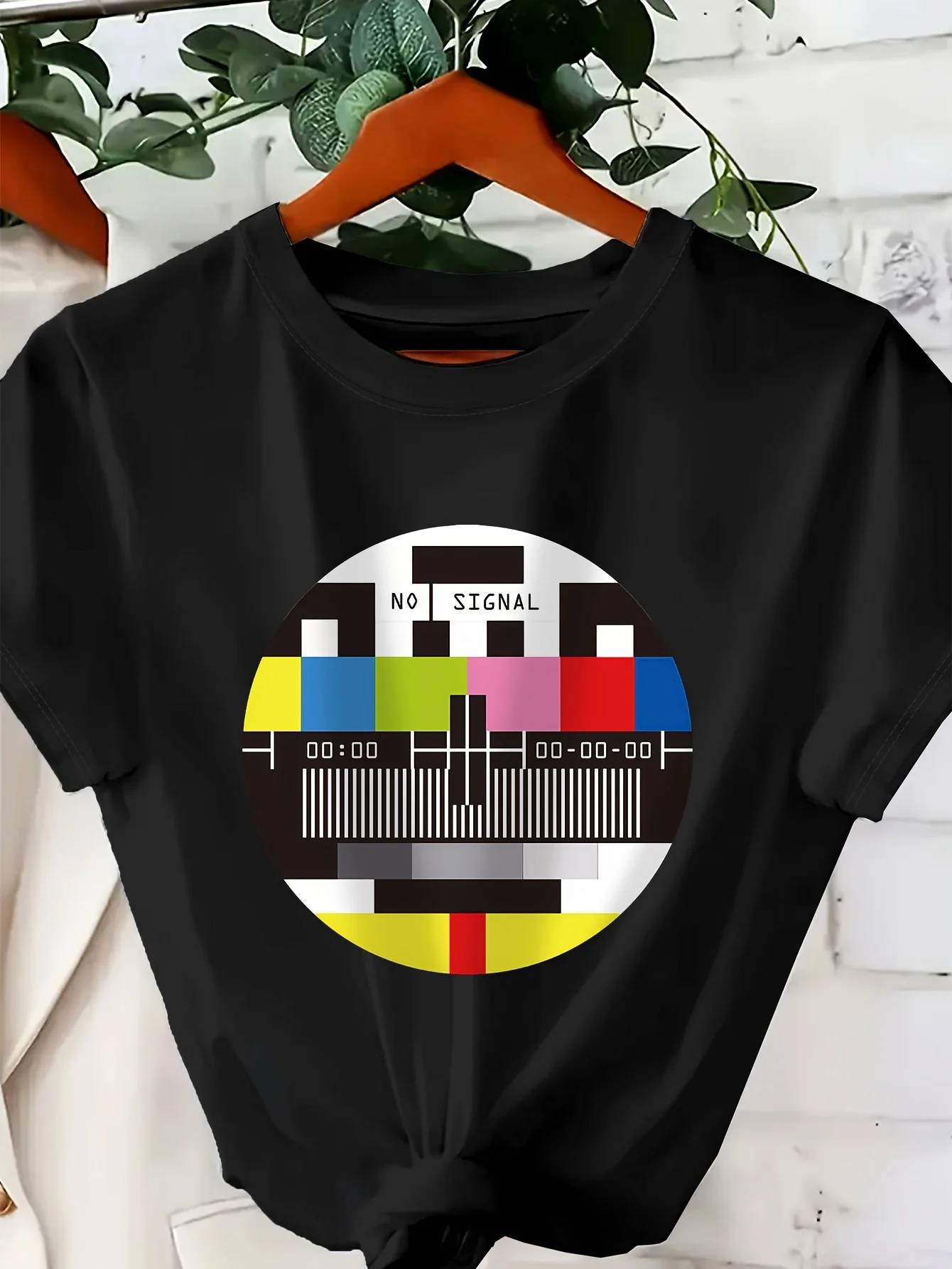 Women Short Sleeve T Shirt Retro Tv No Signal Color Test Graphic Crew Neck Tees Soft Casual Tops For Women Daily Street Wear