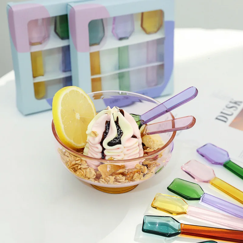 

Creative Milk Dessert Spoon Colorful High Temperature Resistant Cute Oat Yogurt Coffee Glass Breakfast Color Contrasting Spoon