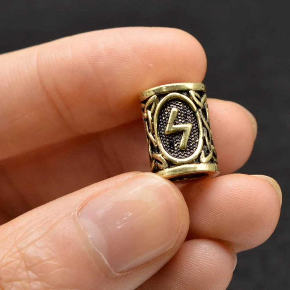 24pcs Viking Rune Bead Metal Tubes Hair Braid Beard Dreadlock Beads Spacer Knife Beads Rings Clips Pendant Braider Styling Tools