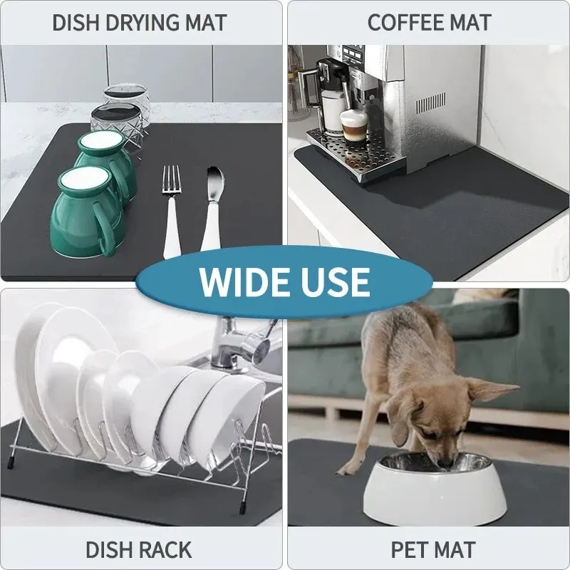 1pc Absorbent Coffee Mats Solid Color Tableware Mat Kitchen Dish Drying Pad Bottle Dinnerware Placemat Floor Rug