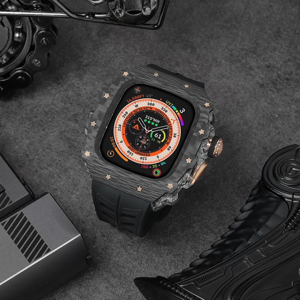 49mm Fit For Apple Watch Ultra 1 2 Waterproof Fluororubber Strap And Carbon Fiber Case for Modification Multiple color options