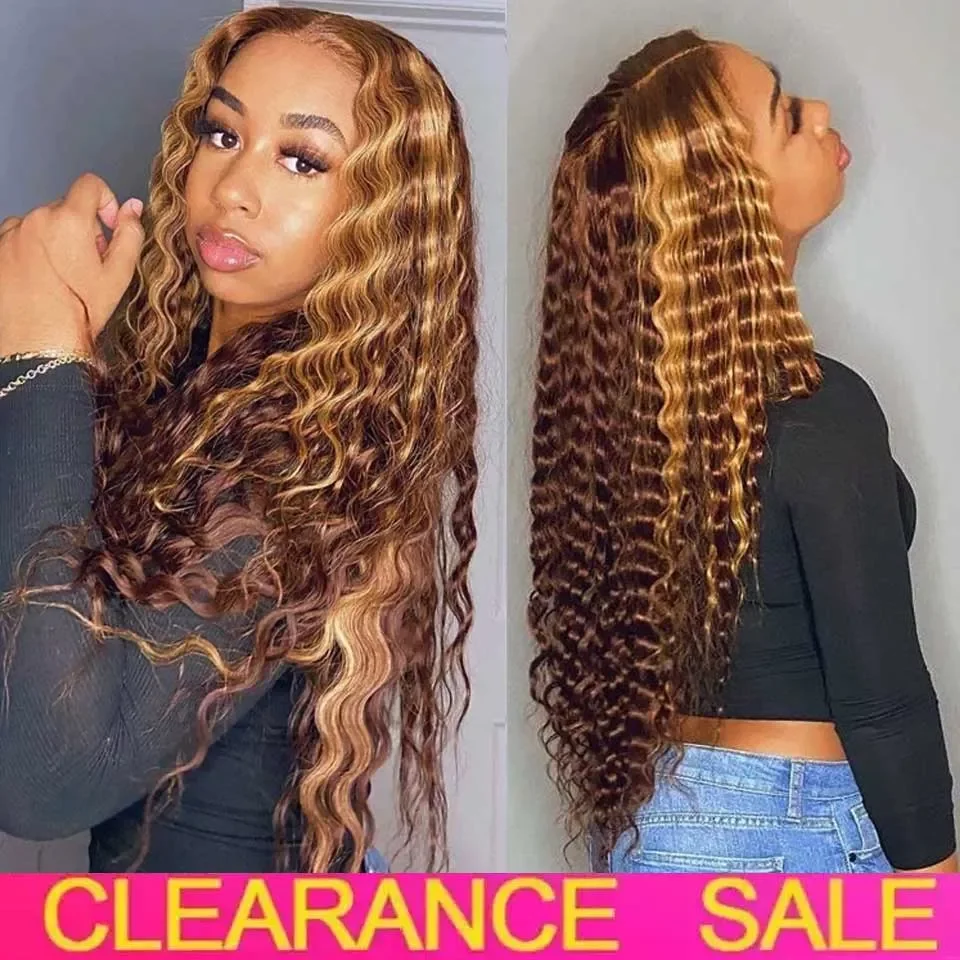 

Deep Wave Frontal Wig Highlight Human Hair 13x6 HD Lace Frontal Wig Colored Curly Lace Front Human Hair Wigs 4X4 Closure Wig