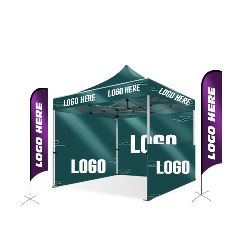 Hot selling：3x3 Promotional  Print Event Pop up Tent Business Gazebo Canopy Folding Tent with Flag Wall Orange Dog Trade S
