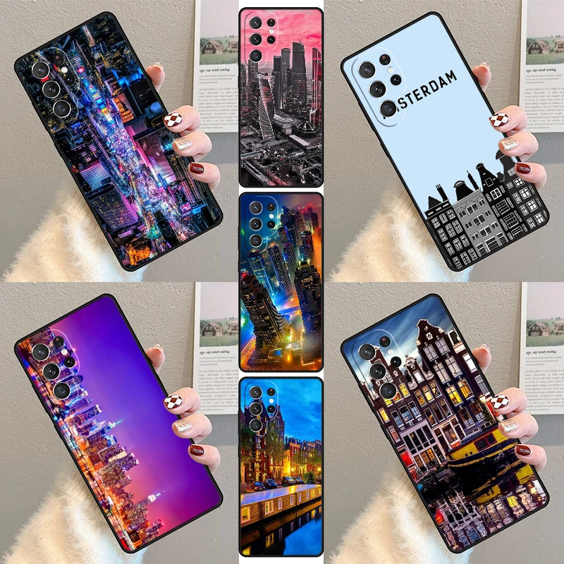 Amsterdam City Poster Phone Case For Samsung Galaxy S23 S21 S20 FE S24 S22 Ultra Note20 S10 S9 S8 Plus Silicone Cover