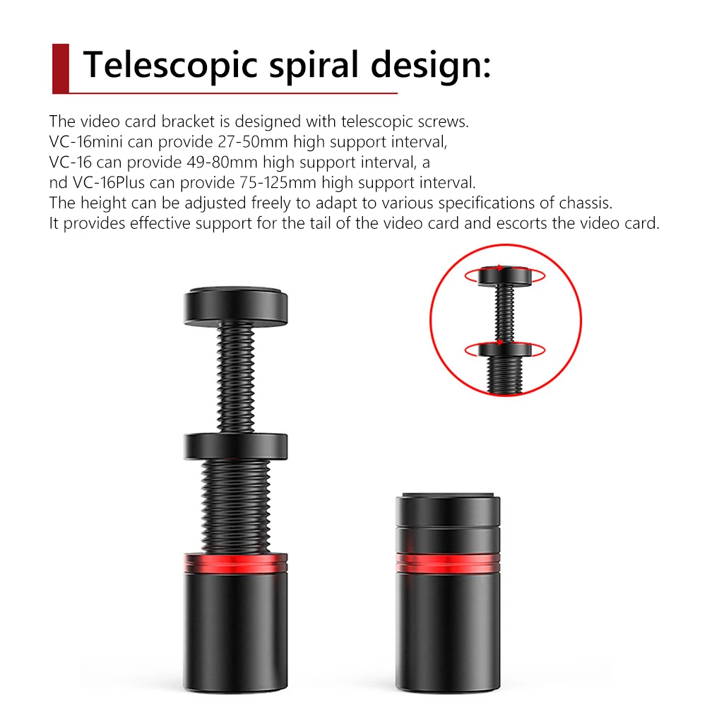 วิดีโอกระเป๋าเก็บบัตร VC-16กราฟิกการ์ด GPU รองรับปรับ Telescopic โรตารี่สกรูอลูมิเนียมการ์ด Sag Bracket