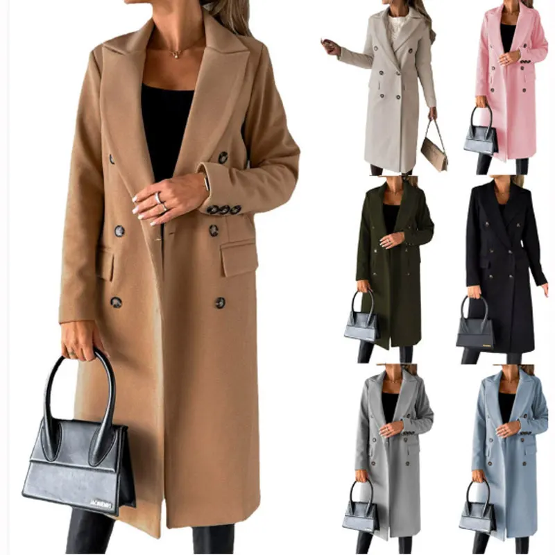 

2025 NEW Autumn Winter Women Loose Tren Jacket Top Ele Fashion Long Sve Lapel Collar Pocket Double Breasted Long Coat O