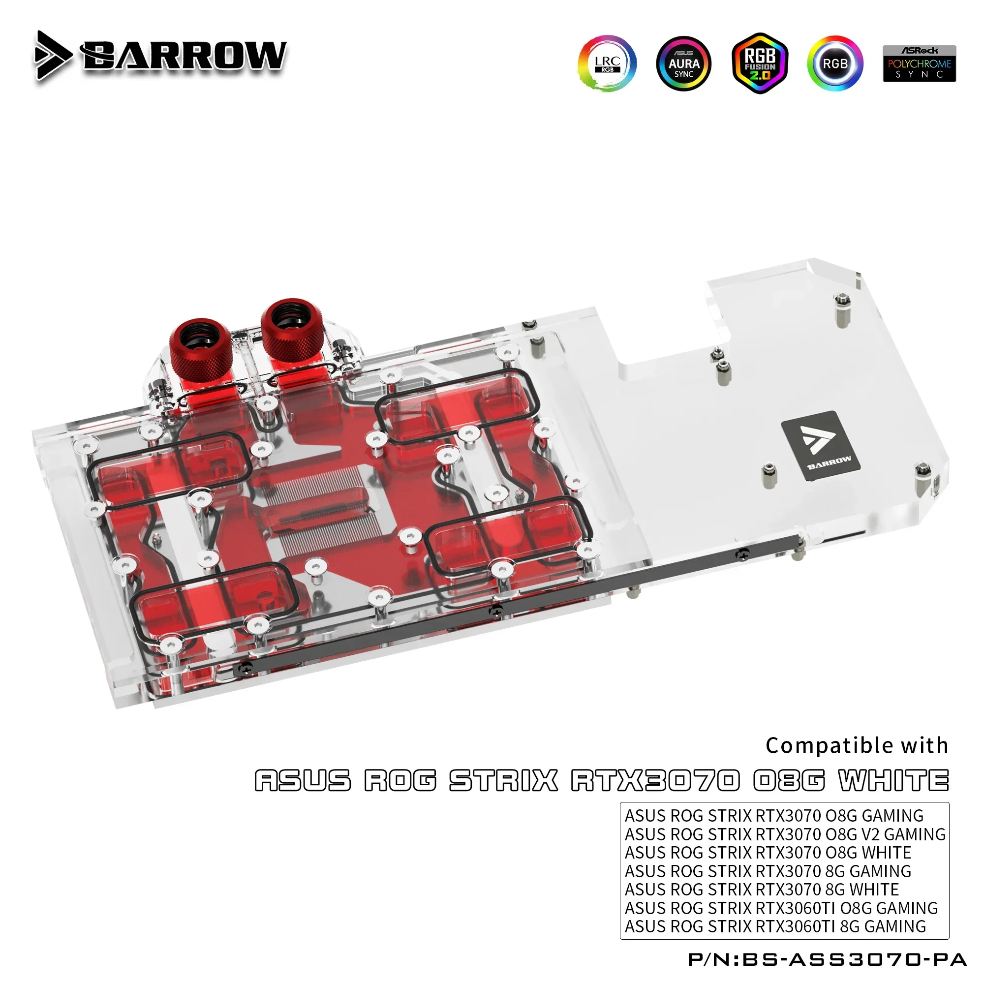 BARROW GPU Waterblok Gebruik voor ASUS ROG STRIX RTX 3070/3060 TI O8G GAMING/Witte Grafische Kaart Volledige Cover, 5V3PIN BS-ASS3070-PA