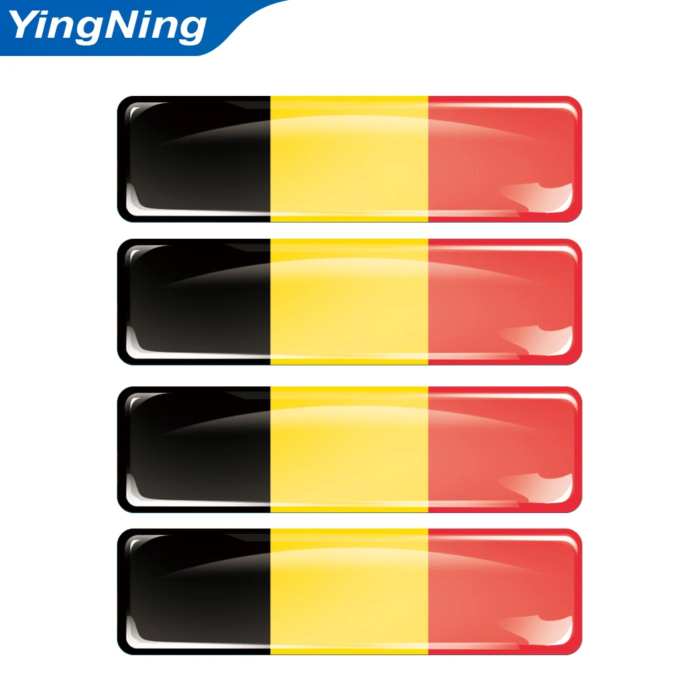 4PCS Belgium Flag Sticker 3D Domed Decals Black Yellow Red Striped Car Styling DIY Accessories Fit for VW BMW Audi Mercedes Benz