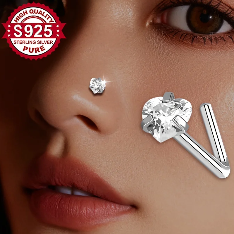 

Single, 1pc, silver, women's fashion nose studs, love synthetic zircon nose studs, cute and simple, dating parties, music festival parties, gift-giving girlfriends, hypoallergenic