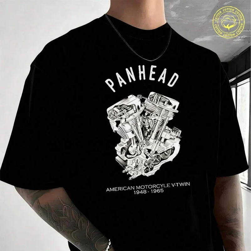 

Vintage PanHead V-Twin Engine Cutaway Motorcycle Men's Women Summer Cotton T-shirt Moto Short Sleeved Casual TShirt Unisex Tops