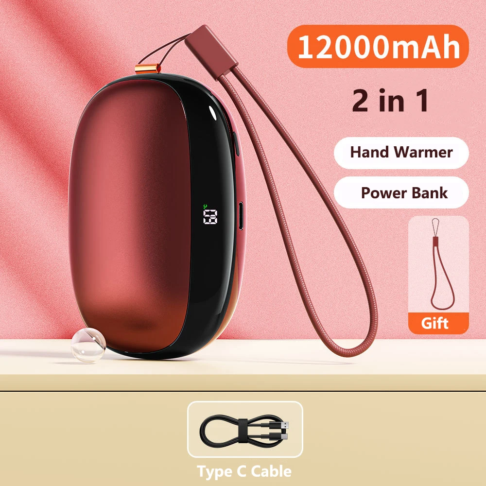 

Hand Warmer Power Bank 12000mAh 3A Fast Charging Powerbank Portable Charger External Battery for iPhone 16 Huawei Xiaomi Samsung