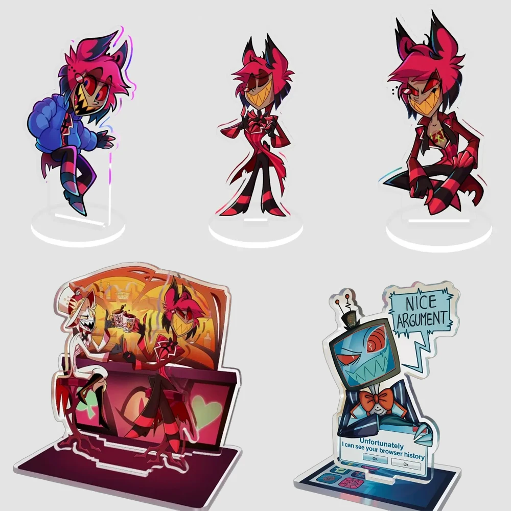 

Anime Peripherals 10CM Acrylic Stand Vox Alastor Lucifer Morningstar Custom Cartoons Creativity Desktop Ornament Festival Gift