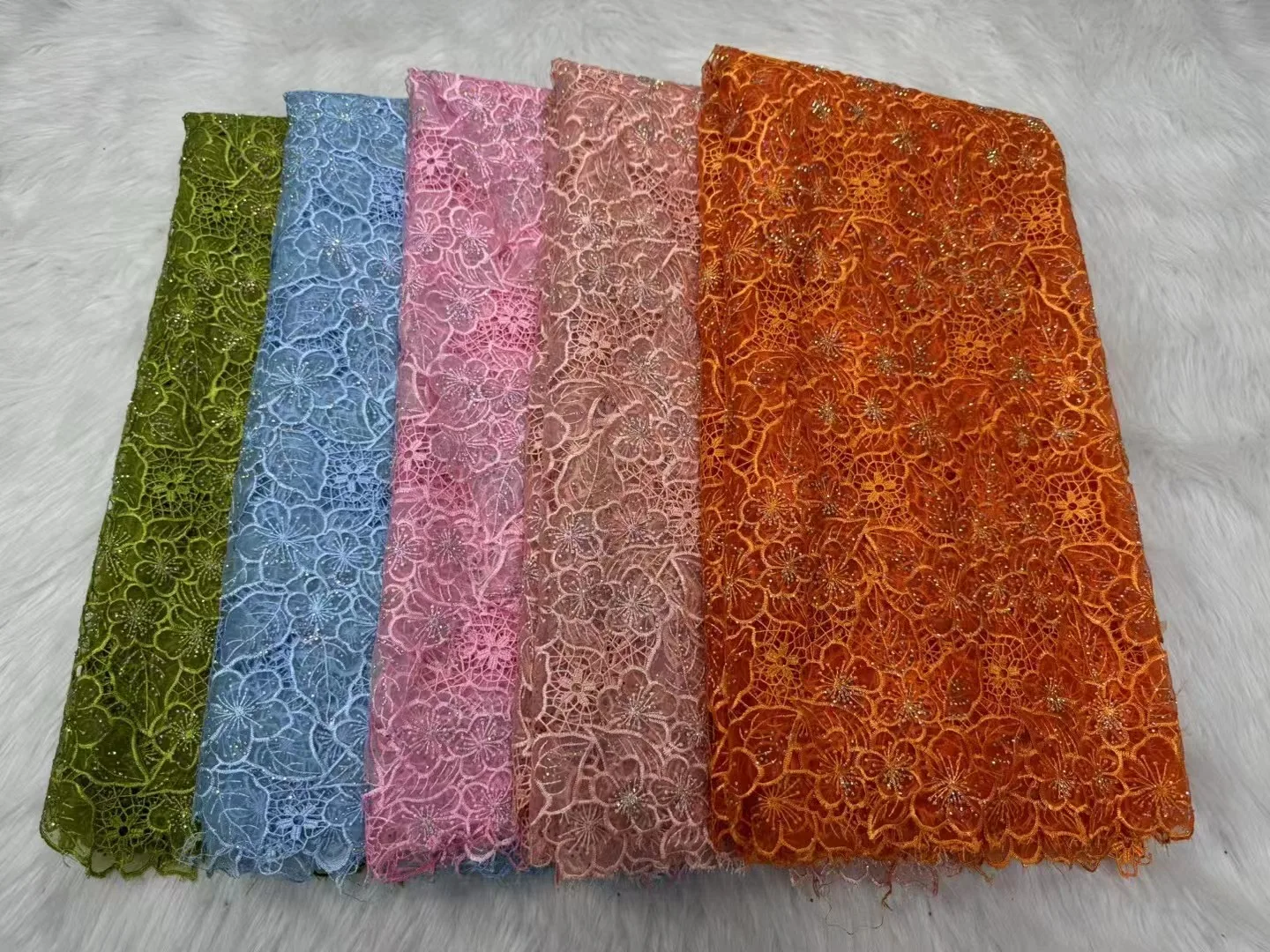 High-grade tulle fabric colorful embroidery lace fabric Luxury colorful floral rhinestone lace fabric