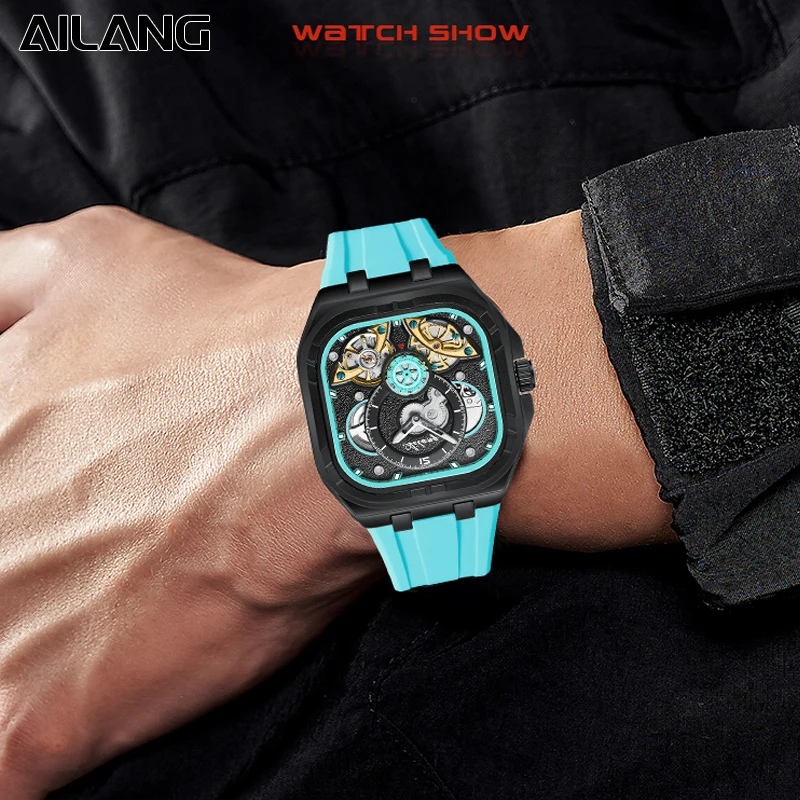 Nowe męskie zegarki automatyczne AILANG - kwadratowy mechaniczny tourbillon, wodoszczelny, szafirowe szkło, zegarek sportowy męski