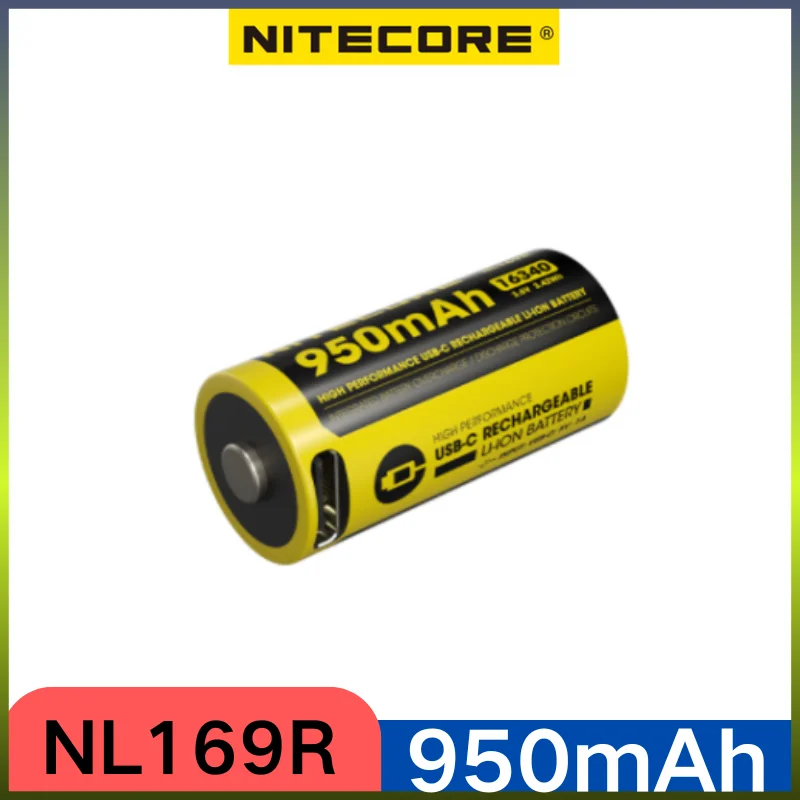 NITECORE NL169R 950mAh 3.6V RCR123A High Performance Battery USB-C 16340 Battery