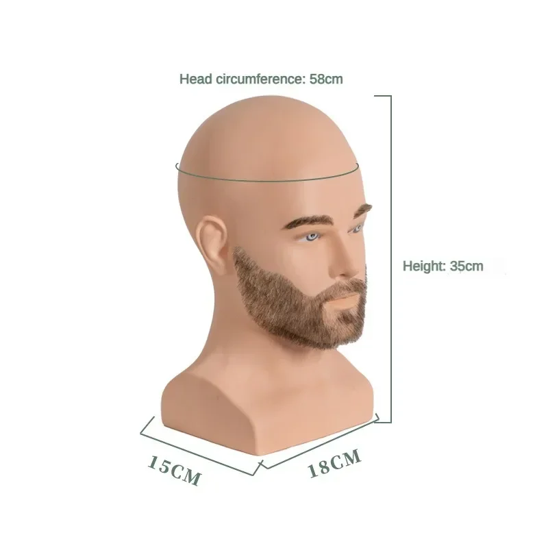 Cabeça de manequim masculino Cabeça de manequim realista com barba para exibição de peruca e chapéu