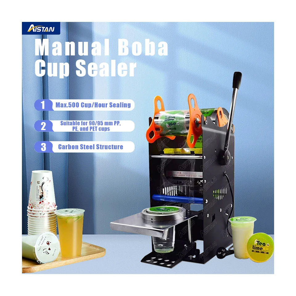 

WY802F Manual Tea Cup Sealer Machine, 300-500 Cup/h Manual Boba Tea Sealer Machine, Blue Boba Tea Sealing Machine