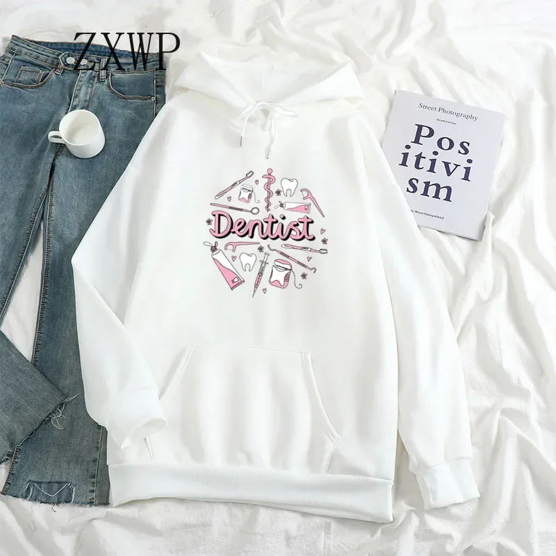 Funny Dentist Women Hoodies Sweatshirt Oversized Tops Fashion Fleece Long Sleeve Kawaii Hoodie Streetwear Woman Casual Clothes