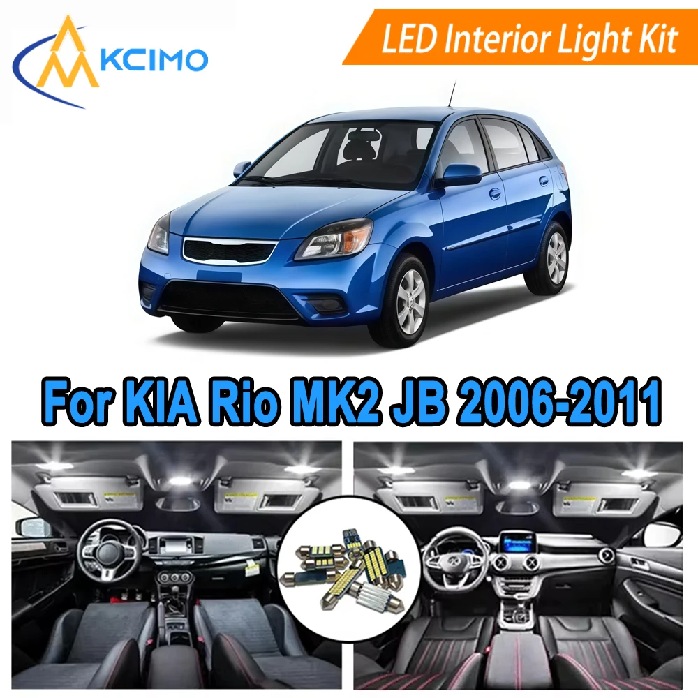 

Interior Light Bulb Kit For KIA Rio MK2 JB (2006-2011) Dome Map Door​ Interior Light Replacement Super White/Blue LED Bulbs