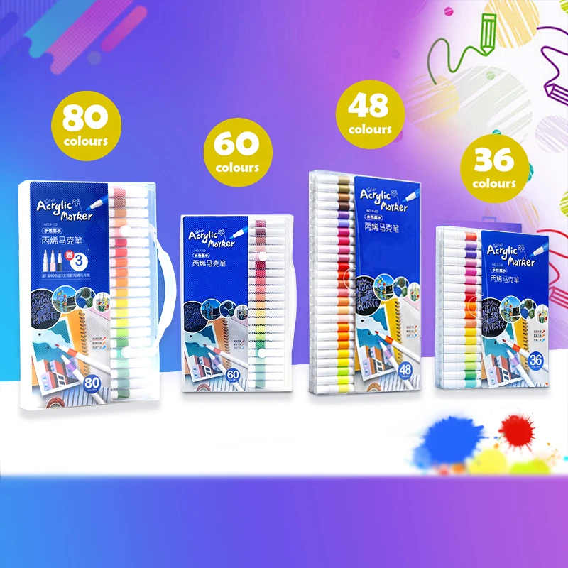 

12-80 Colors Set Acrylic Paint Art Marker Pen Rock Painting for Kids Graffiti Stone Ceramic Glass Wood DIY Crafts Art Supplies