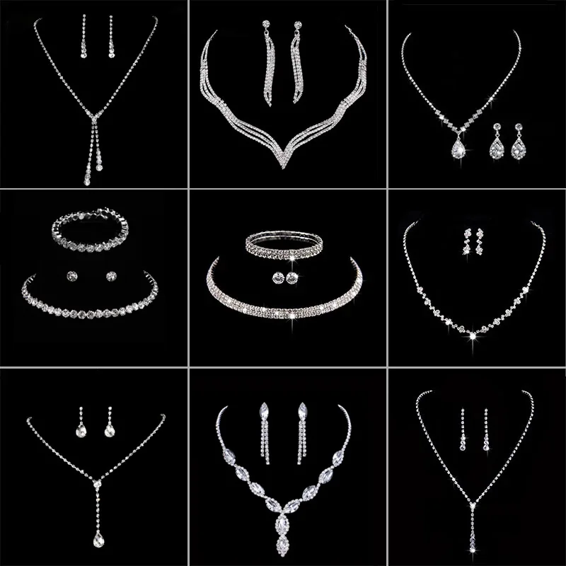 

Fashion bright full rhinestone zircon water drop necklace eardrops suit