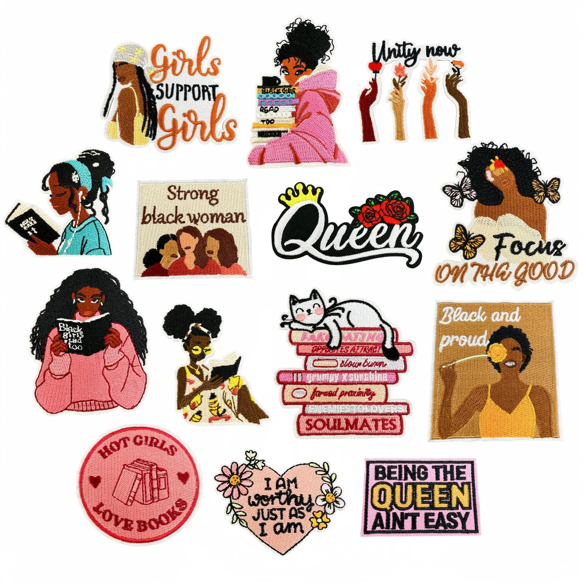 Patchs thermocollants brodés pour vêtements et sacs, motif « Black Girl », avec slogan « Empowerment Confidence » pour femmes