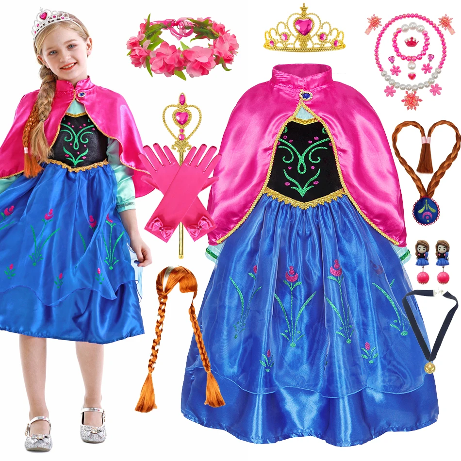 Fantastic Anna Girls Princess Dress Halloween Costume Long Gown Kids Carnaval Wedding Carnival Party Children Cosplay Clothes