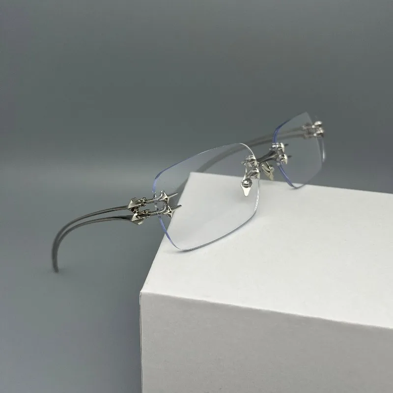 

New Luxury GM Glasses Frame Eyewear Sliver Rimless Eyeglasses for Anti Reflective Clear Lens Prescription Spectacles Tetr