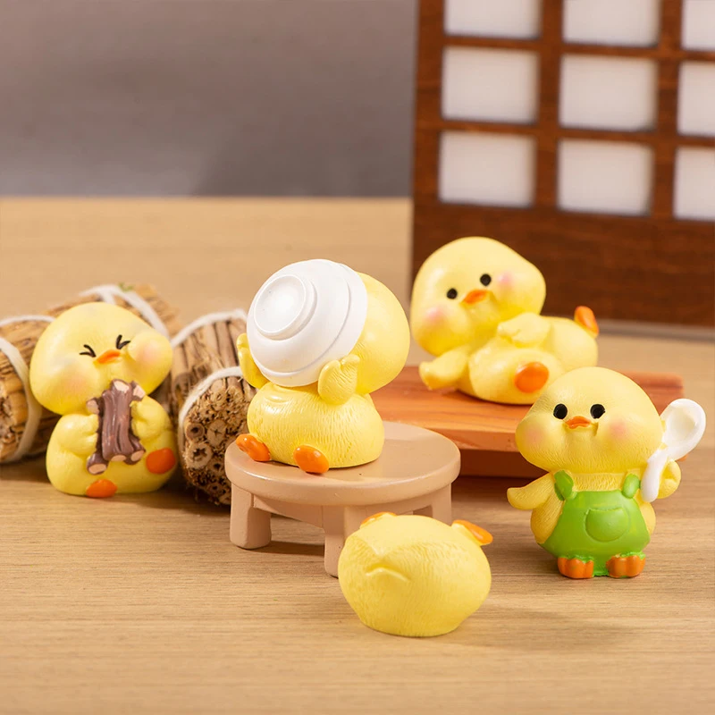 Dollhouse Cartoon Cute Kitchen Cooking Little Yellow Duck Resin Small Ornaments Micro Landscape Desktop Car Home Decoration