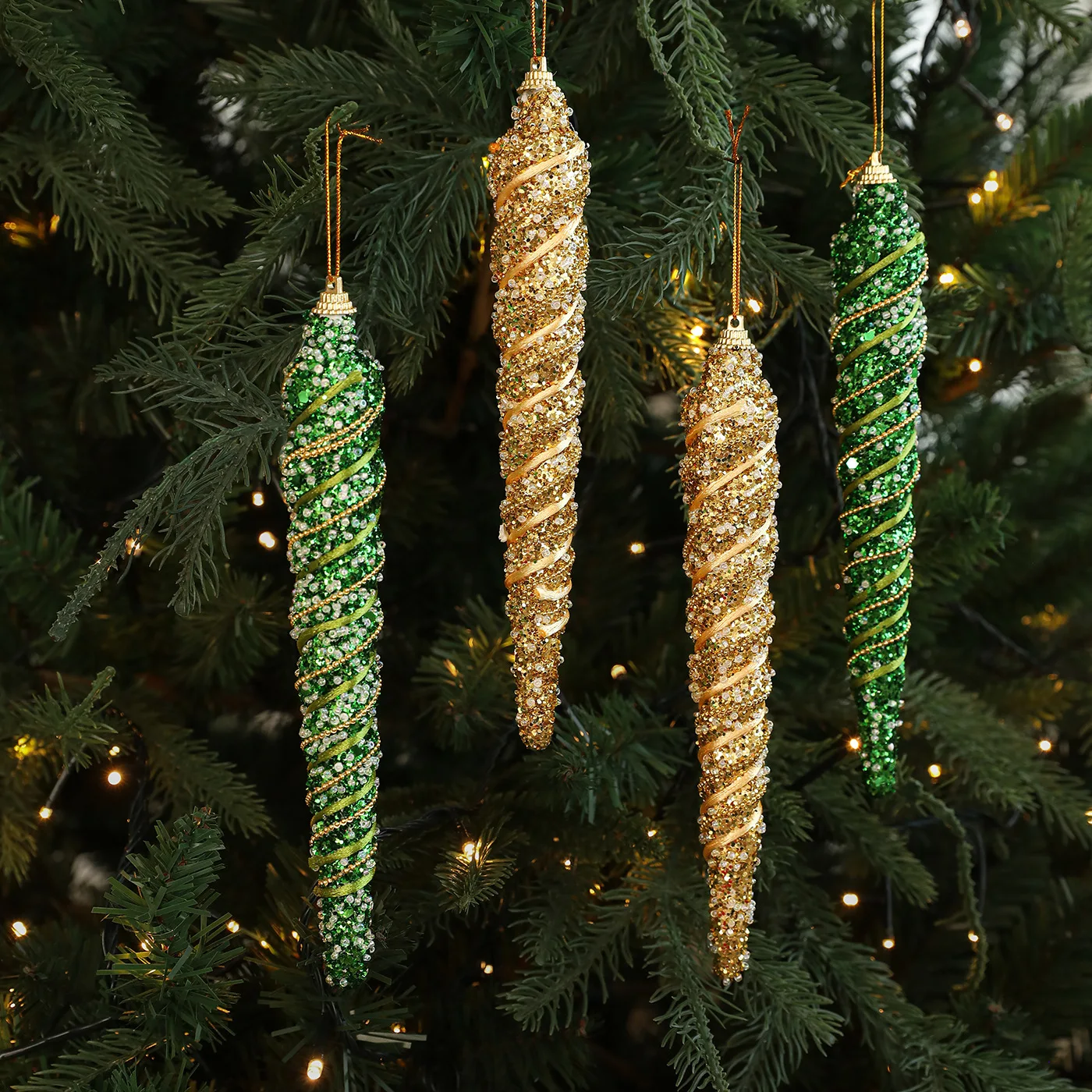 

21CM 4Pcs Plastic Christmas Ice Strip Boxed Sticky Powder Color Threaded Colorful Onion Christmas Tree Hanging Ornament Decor