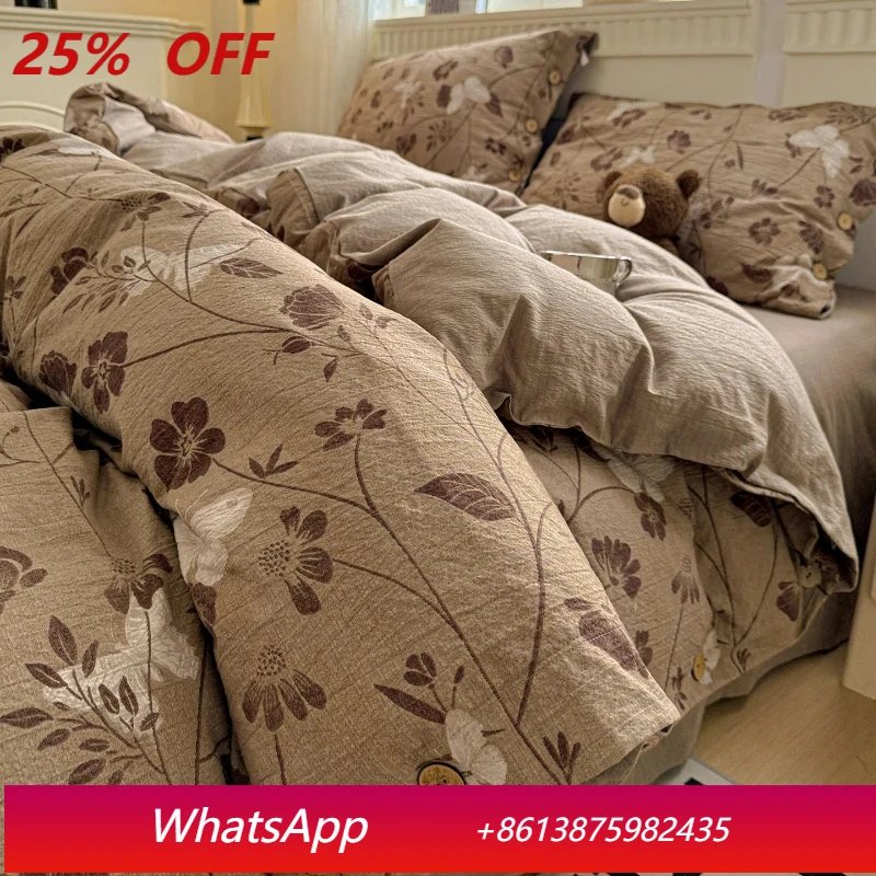 

Bedding Set Simple Floral Quilt Cover Pillowcase Sheet Home Decoration