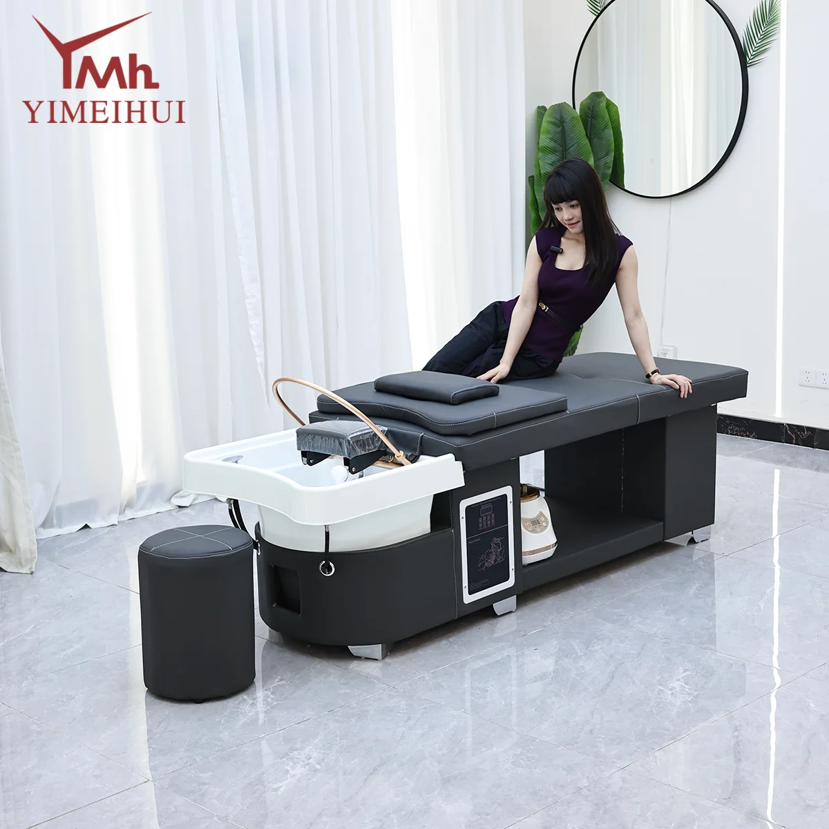 

Wholesale Japanese Head Spa Waterfall Equipment Storage Space Bed Water Cycle Shampoo Bed with Fumigation