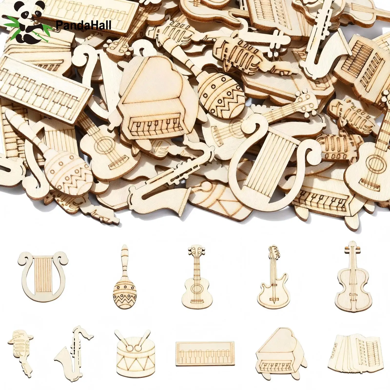 

Pandahall 200Pcs Random Musical Instruments Wood Cutouts Mini Music Violin Guitar Wooden Embellishments for Home Wedding Decor