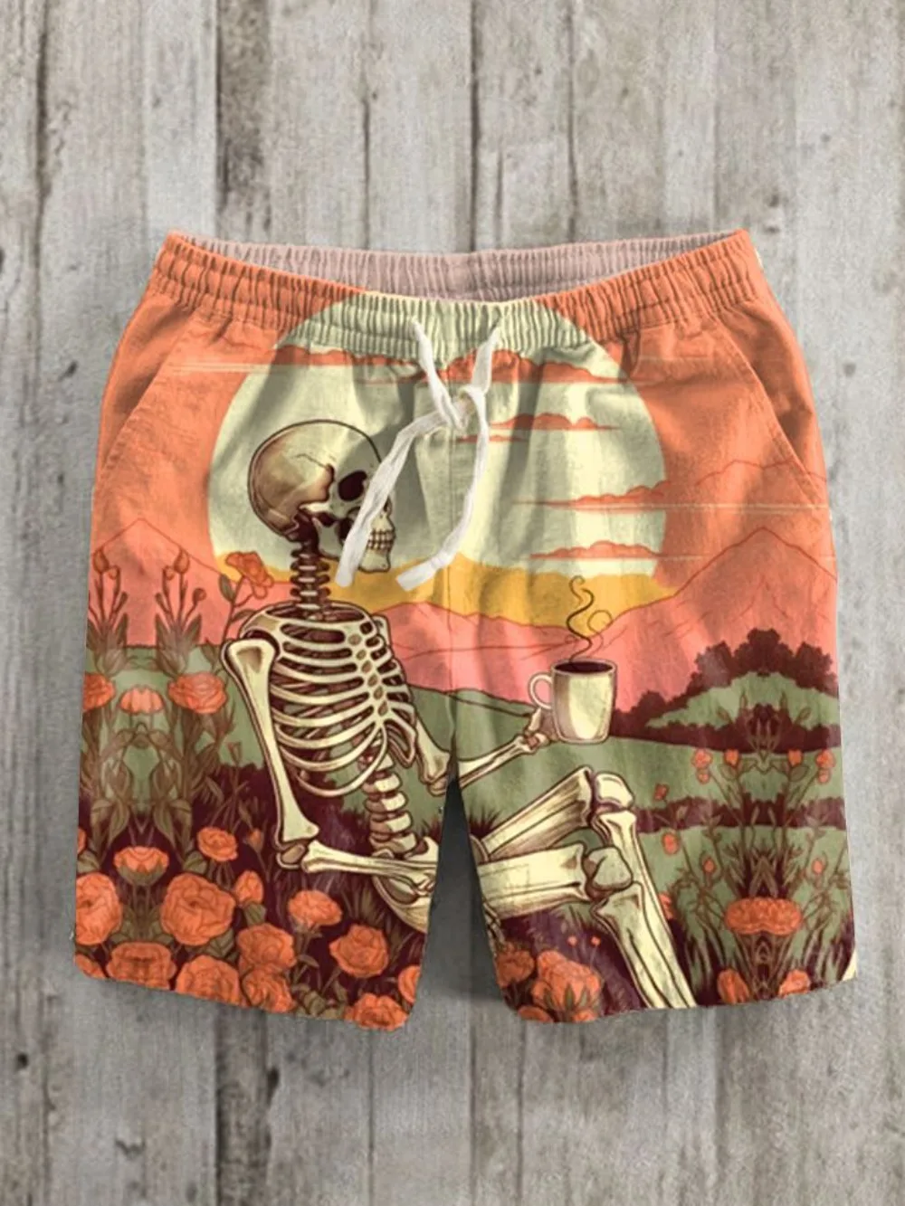 

Retro Skeleton Coffee Urban Style Shorts Summer Cool Chic Cartoon Animal Beachwear Men Streetwear Unisex Couple Casual Clothing
