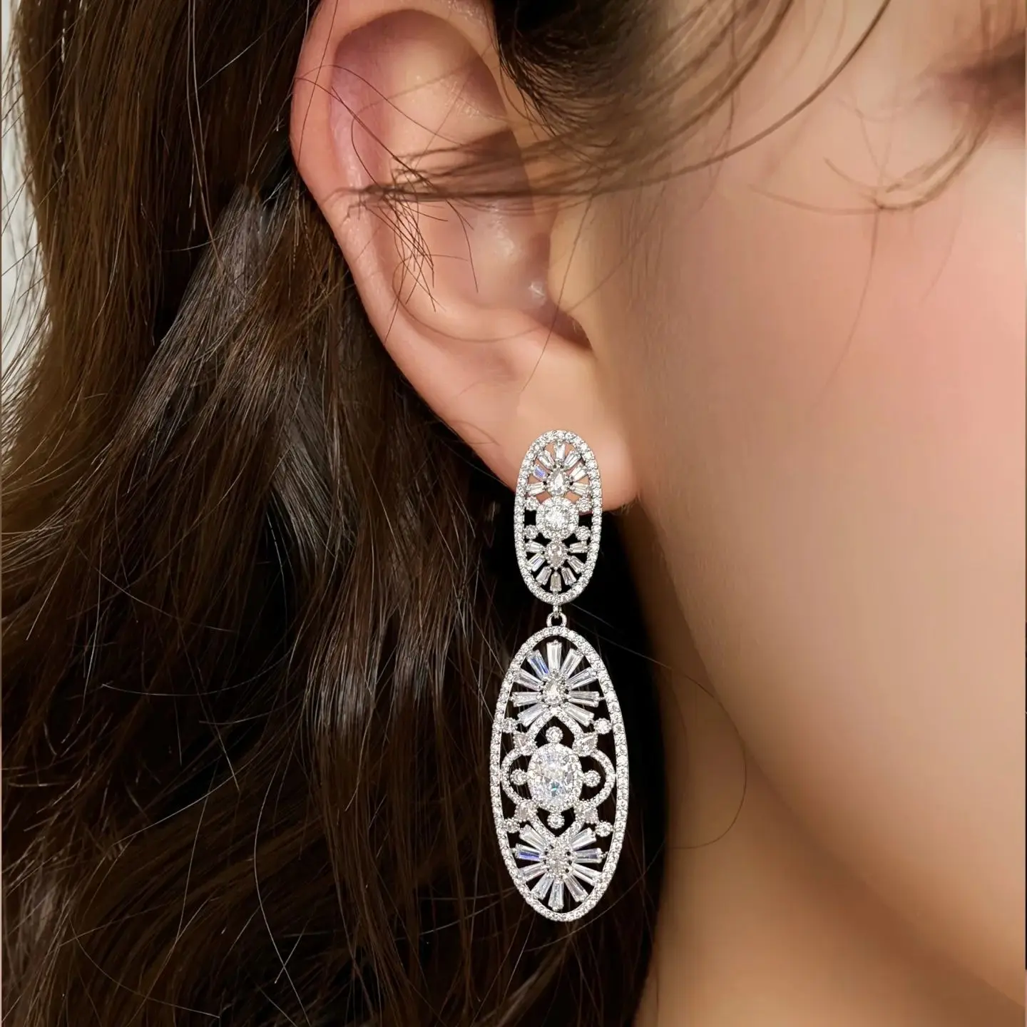 

Missvikki Luxury Romantic Oval Drop Earrings Shiny Cubic Zircon Fashion Earrings For Women Bridal Wedding Party Accessories