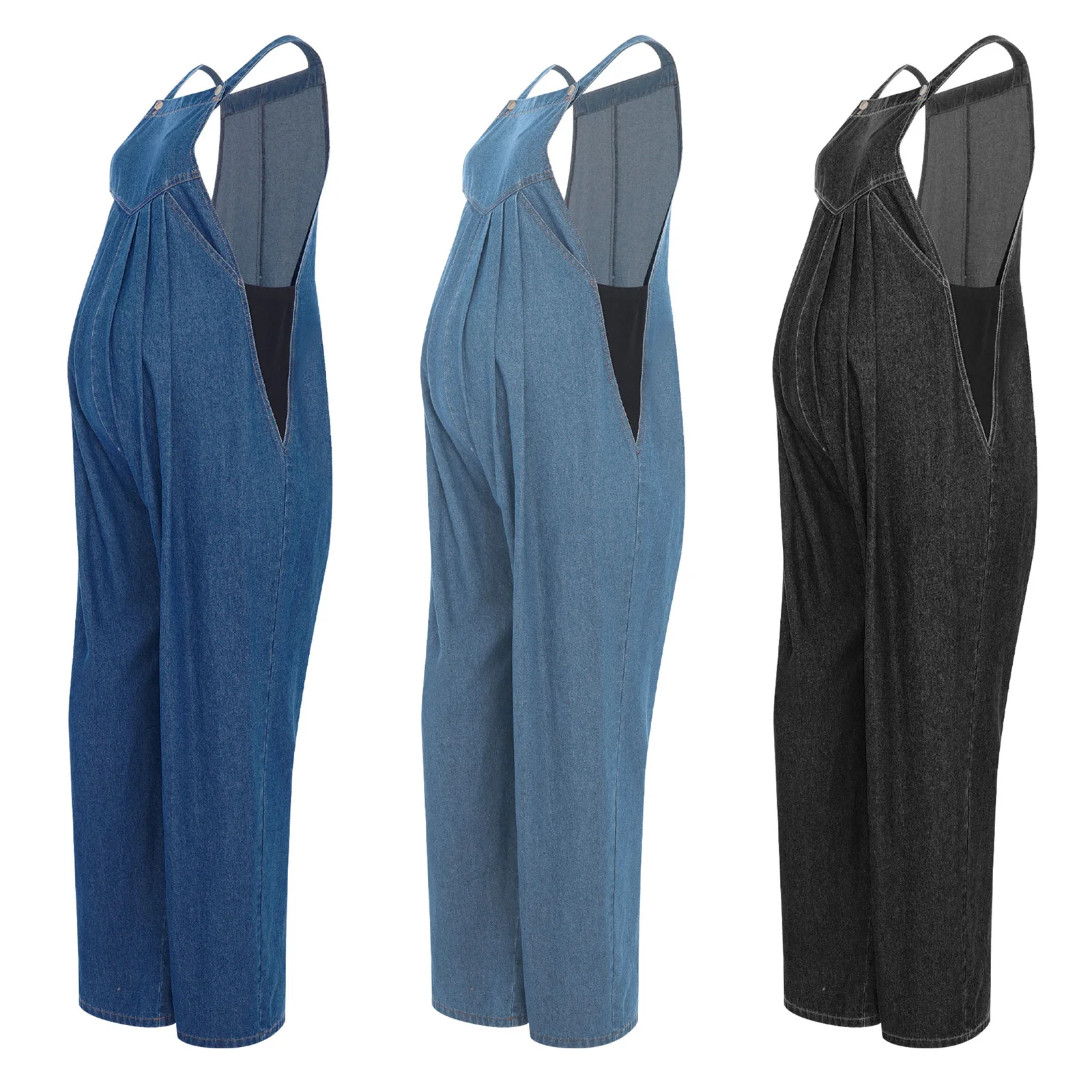 الأمومة وزرة الدنيم النساء الحوامل الحمالات قابل للتعديل مرونة الجانب الخصر واسعة الساق مطوي بذلة