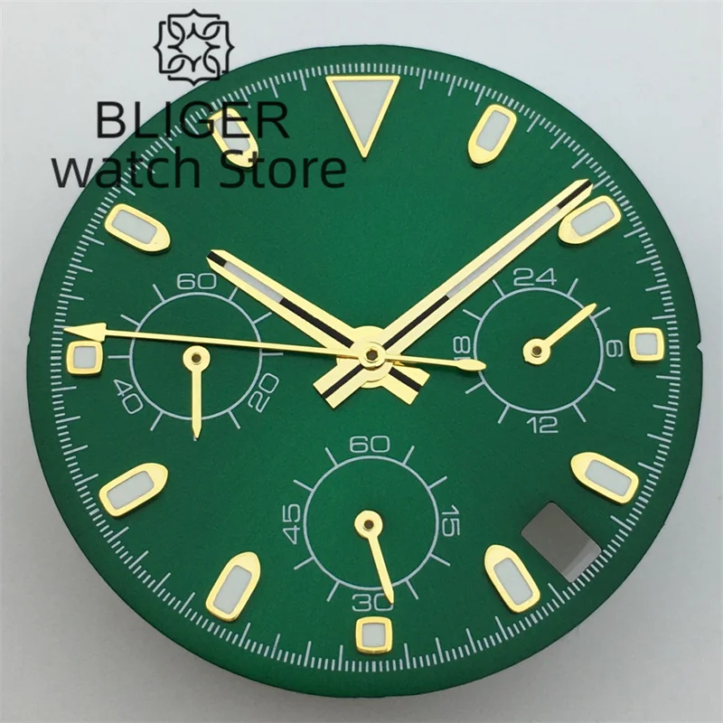 BLIGER VK63 Dial 29.5mm Sky blue Green Dial With Hands Green Luminous Fit VK63 VK64 movement
