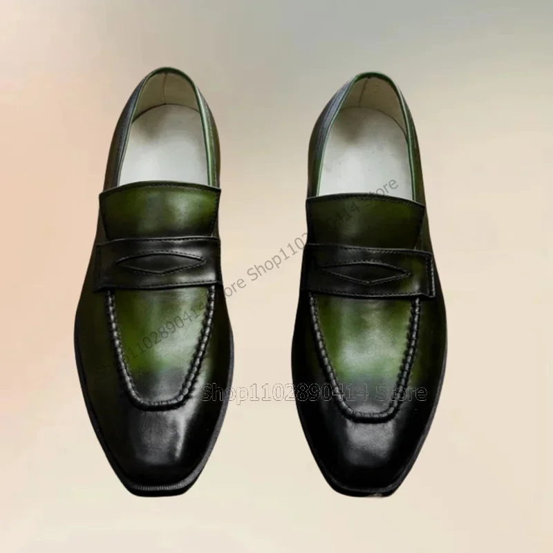 

Green Black Gradient Color Sewing Design Men Shoes Fashion Slip On Male Shoes Luxurious Handmade Party Banquet Men Casual Shoes