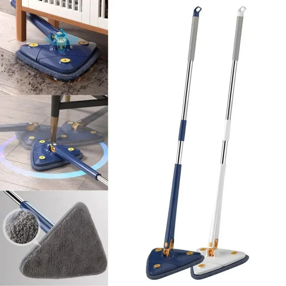 360 Degree Rotating Household Cleaning Mop Telescopic Broom Dual Purpose Mop Lengthened Triangular Mop Rotatable Telescopic