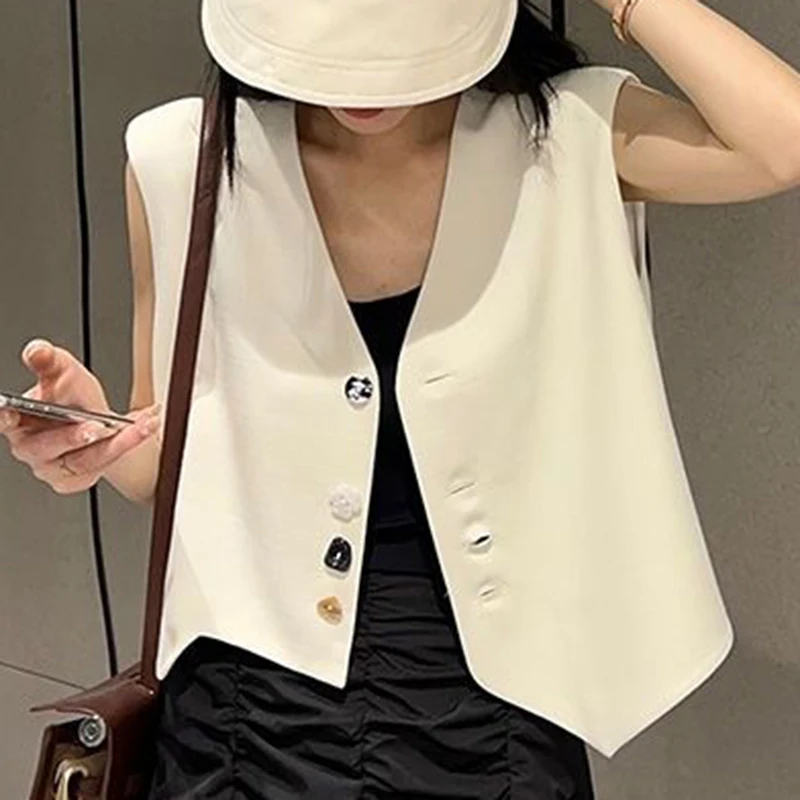 New floral button irregular and versatile vest  winter jacket women  bomber jacket women  jacket women