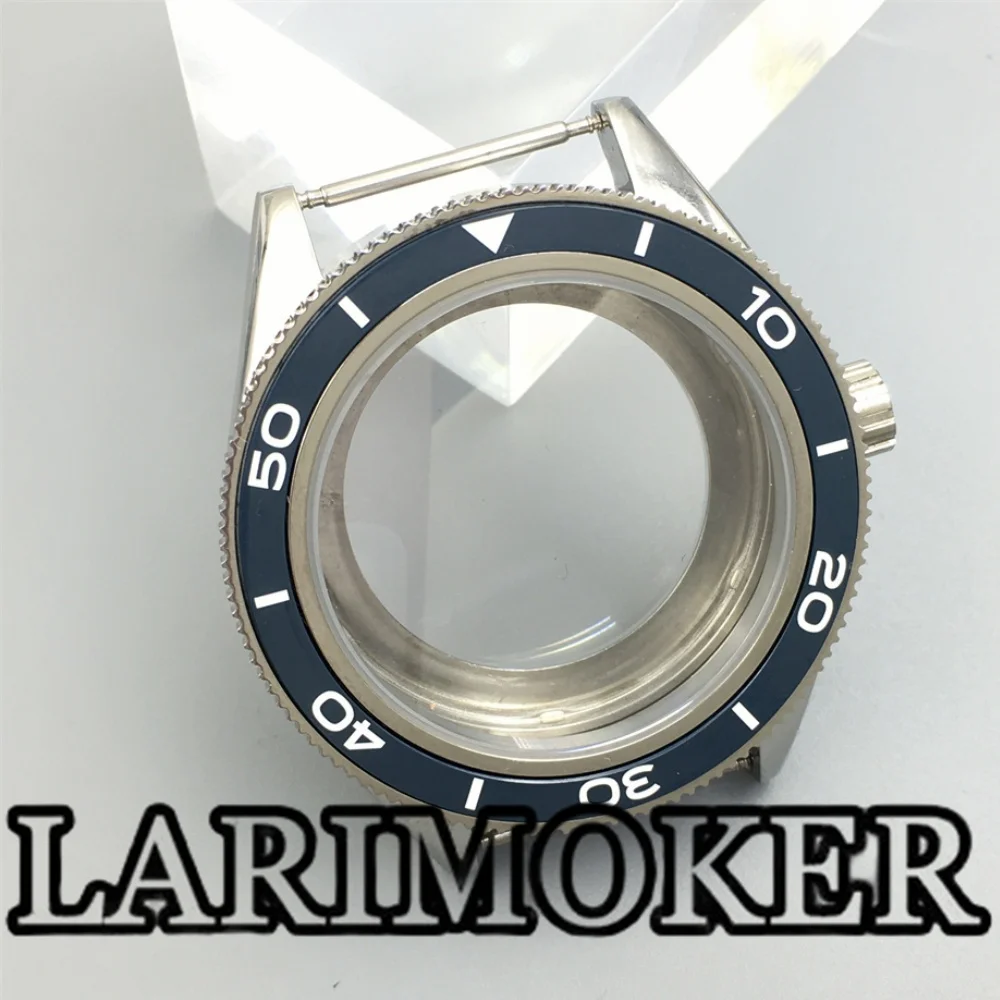 LARIMOKER casing berlian berputar perak 41.5mm, kaca safir datar dengan bezel keramik cocok untuk gerakan NH35 NH36