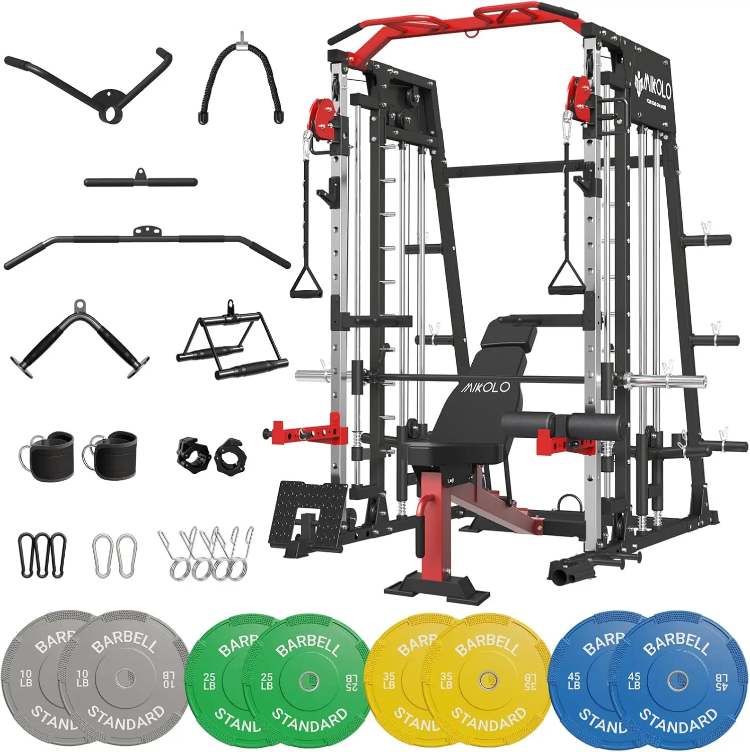 Squat Rack with LAT-Pull Down System & Cable Crossover Machine, Training Equipment with Leg Hold-Down Attachment, Garage & Home