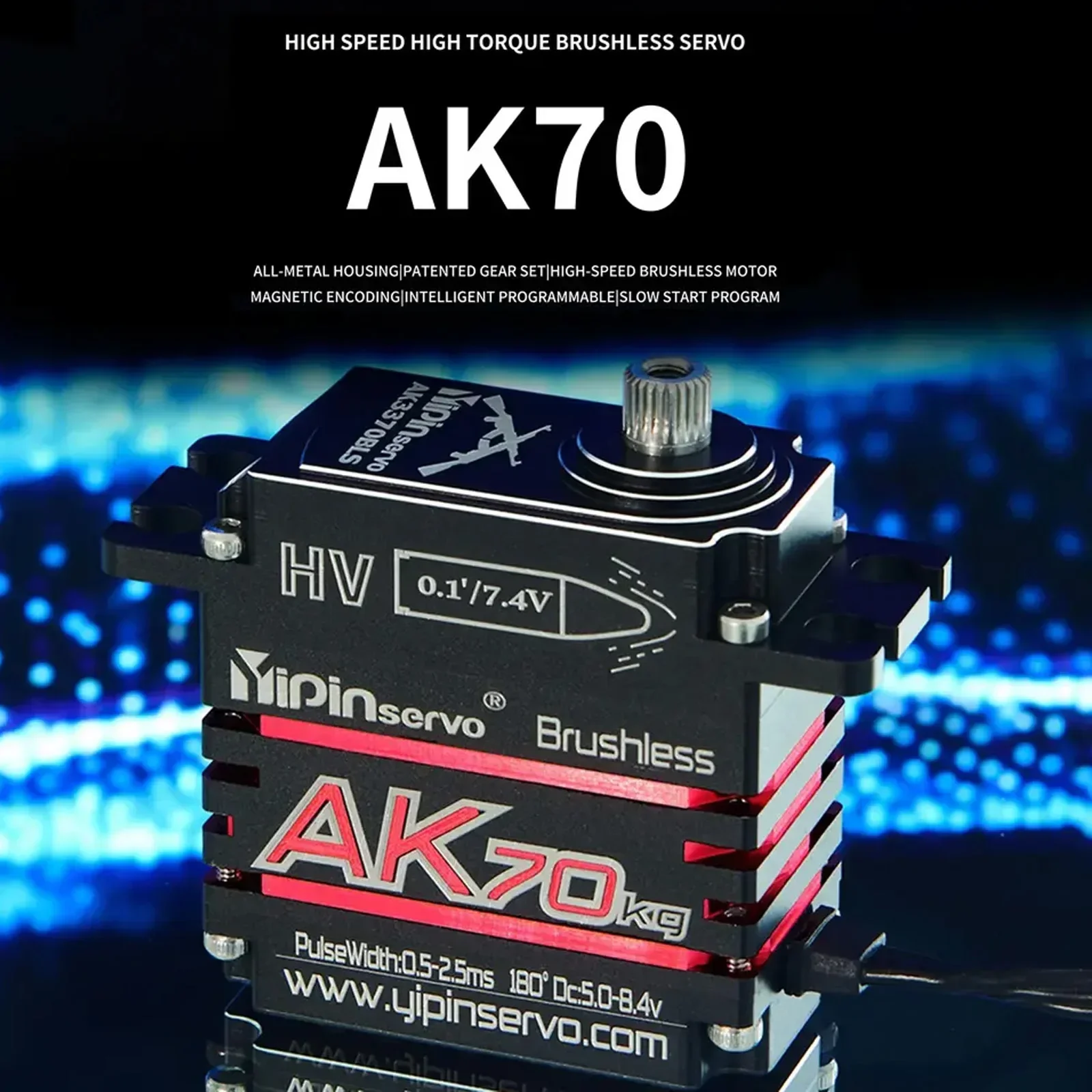 AK70 High Torque Digital Servo 7.4V 70kg Brushless Motor IP68 Waterproof 180° Magnetic Encoder for RC Car Robot