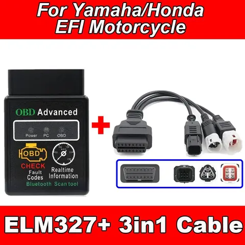 ELM327 V1.5 для Yamaha, Honda EFI, диагностический инструмент для мотоциклов, 3 + 4 контакта и 6-контактный на 16-контактный сканер OBD2, диагностика неисправностей для Android