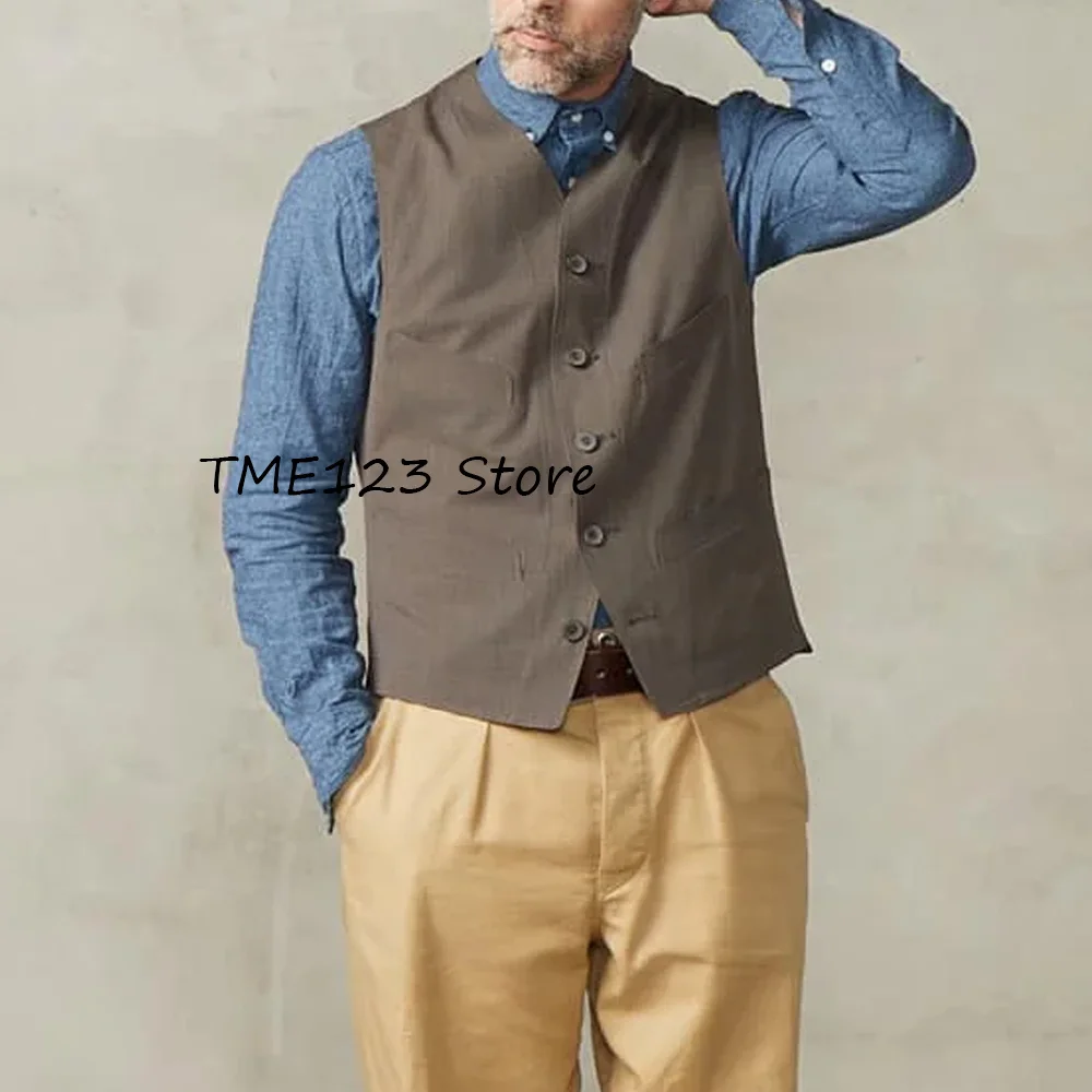 

Classic Men's Vests Plain Fabric Fashion Suit Vest V-neck Single-breasted Casual Formal Work Sleeveless Suits Blazer Clothing