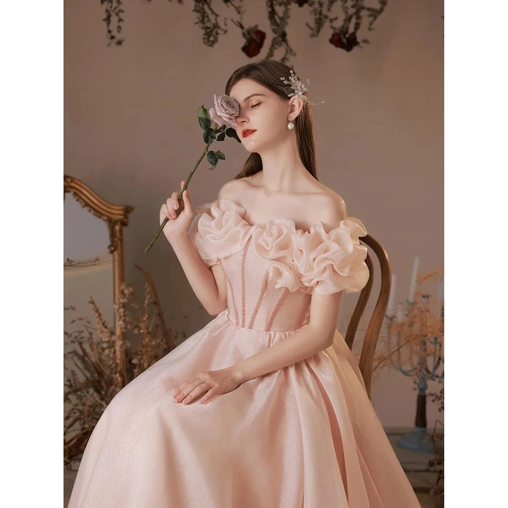 Romantic Evening Dress Off The Shoulder Pink Backless Bandage Party Gowns New Arrival Female Formal Dresses